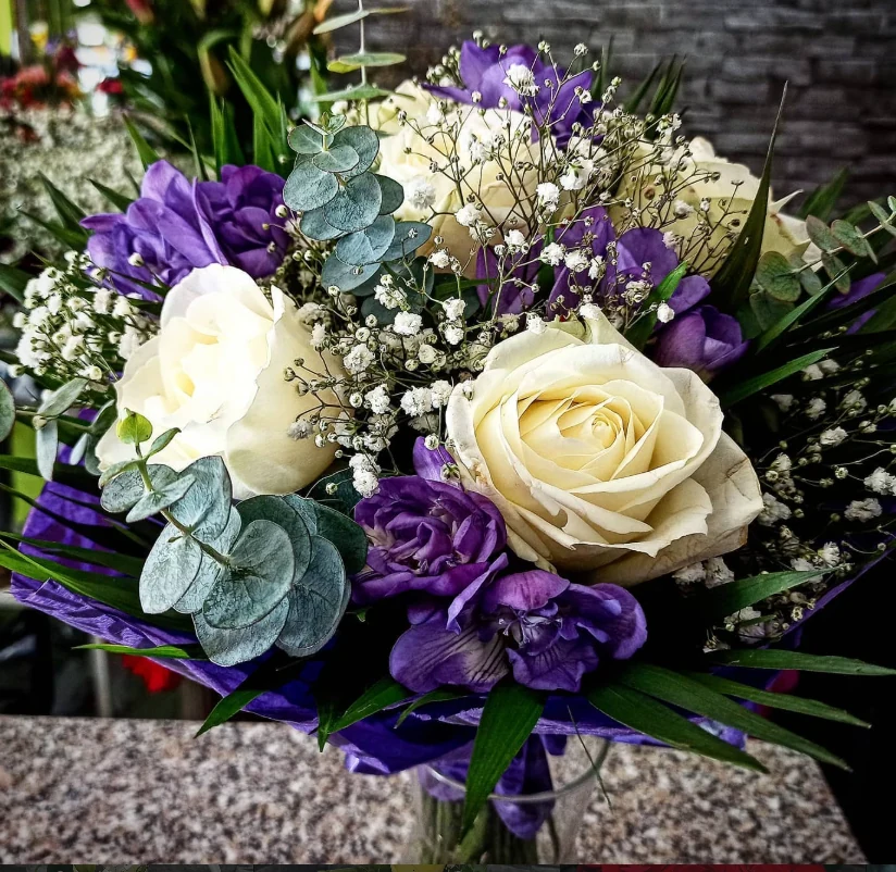White Roses & Purple Flowers Bouquet
