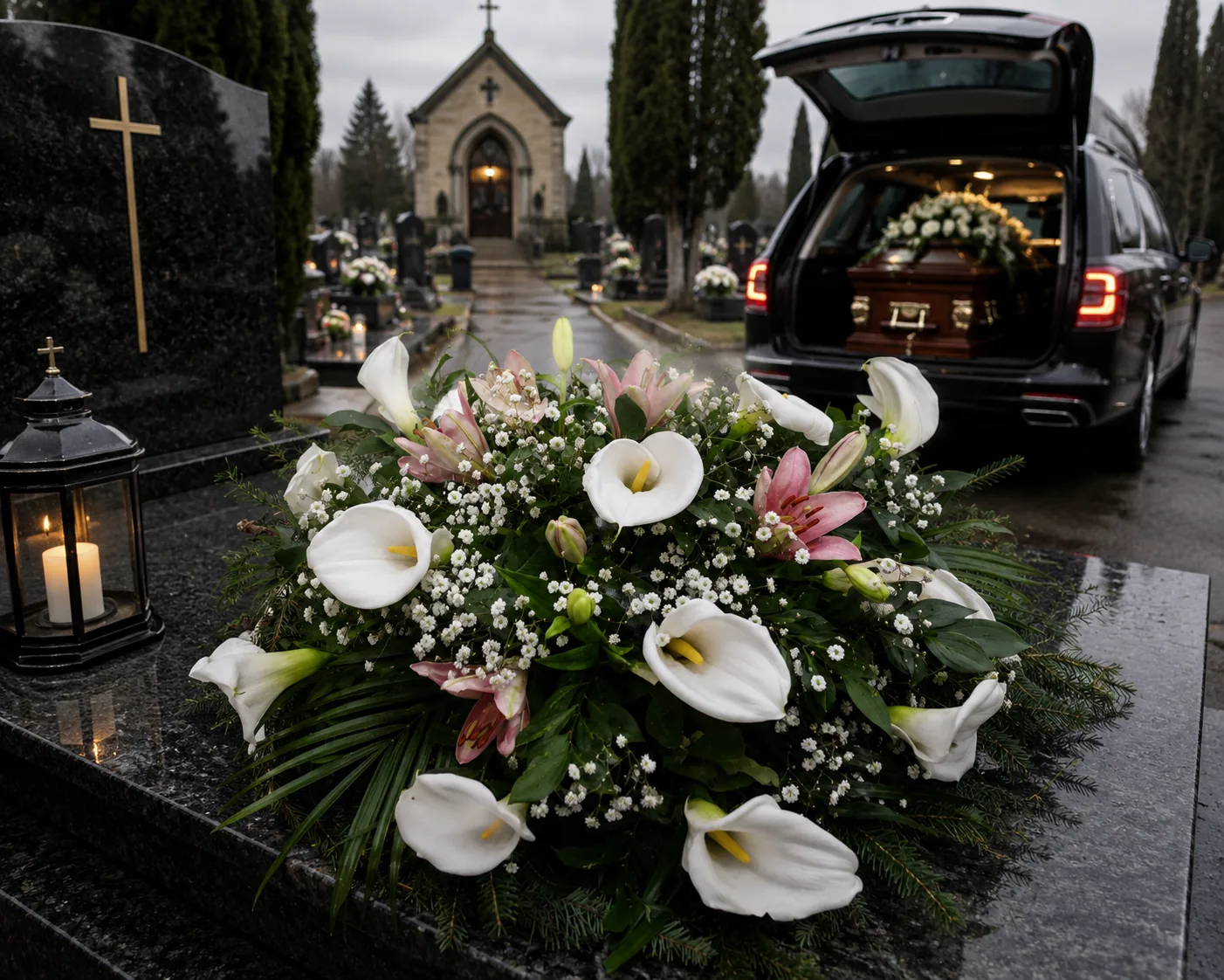 White Calla Lily Funeral Arrangement