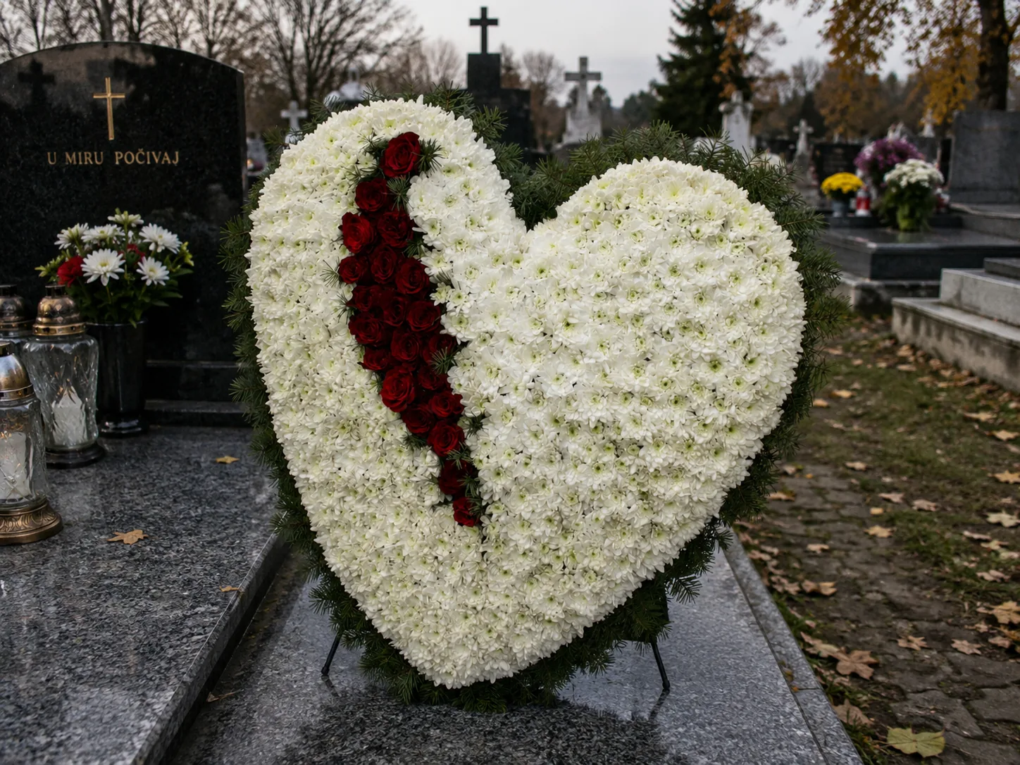 White Heart with Red Roses