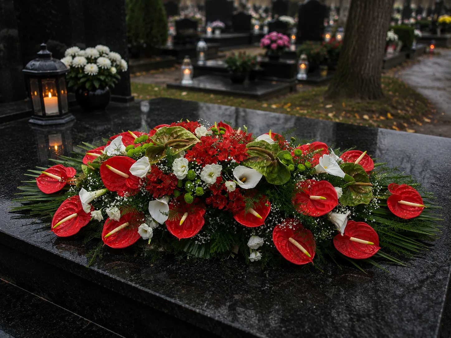 Red Anthurium Grave Cover