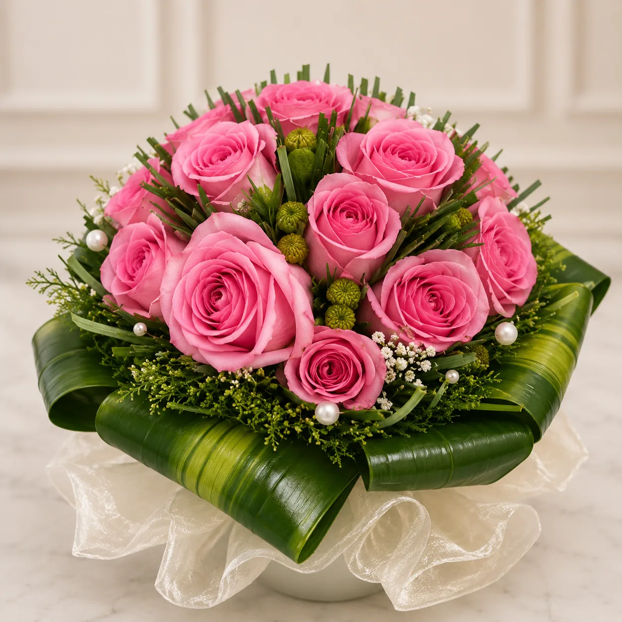 Classic Pink Rose Bridal Bouquet