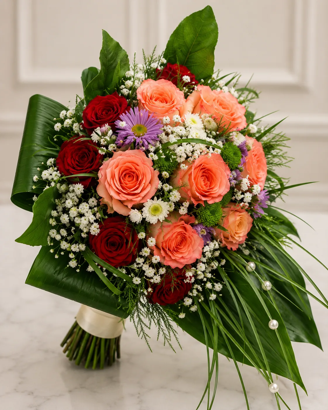 Coral Accent Bridal Bouquet