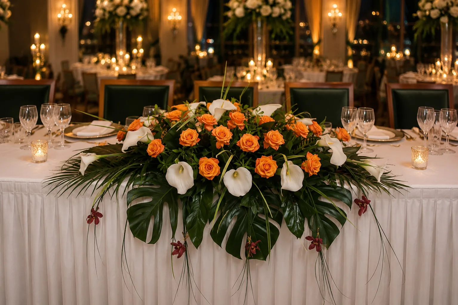 Orange Rose Head Table Arrangement