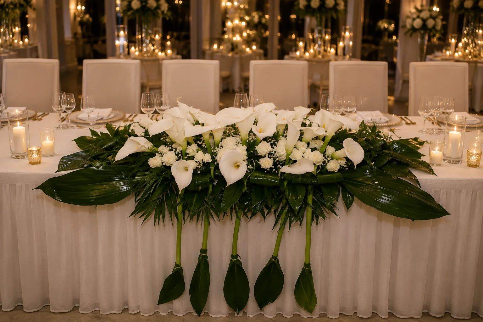 White Calla Head Table Decoration