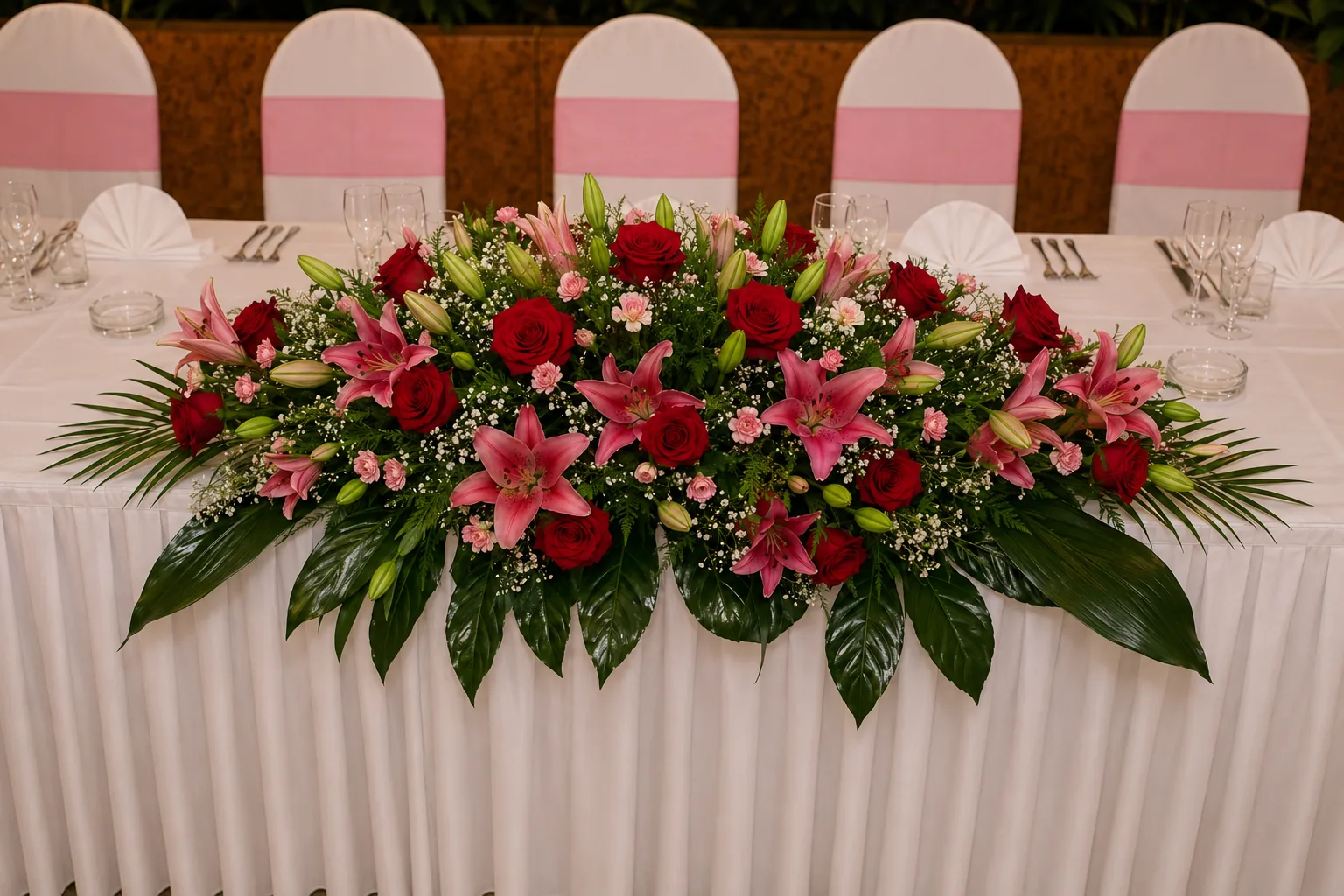 Red Lily Head Table Arrangement