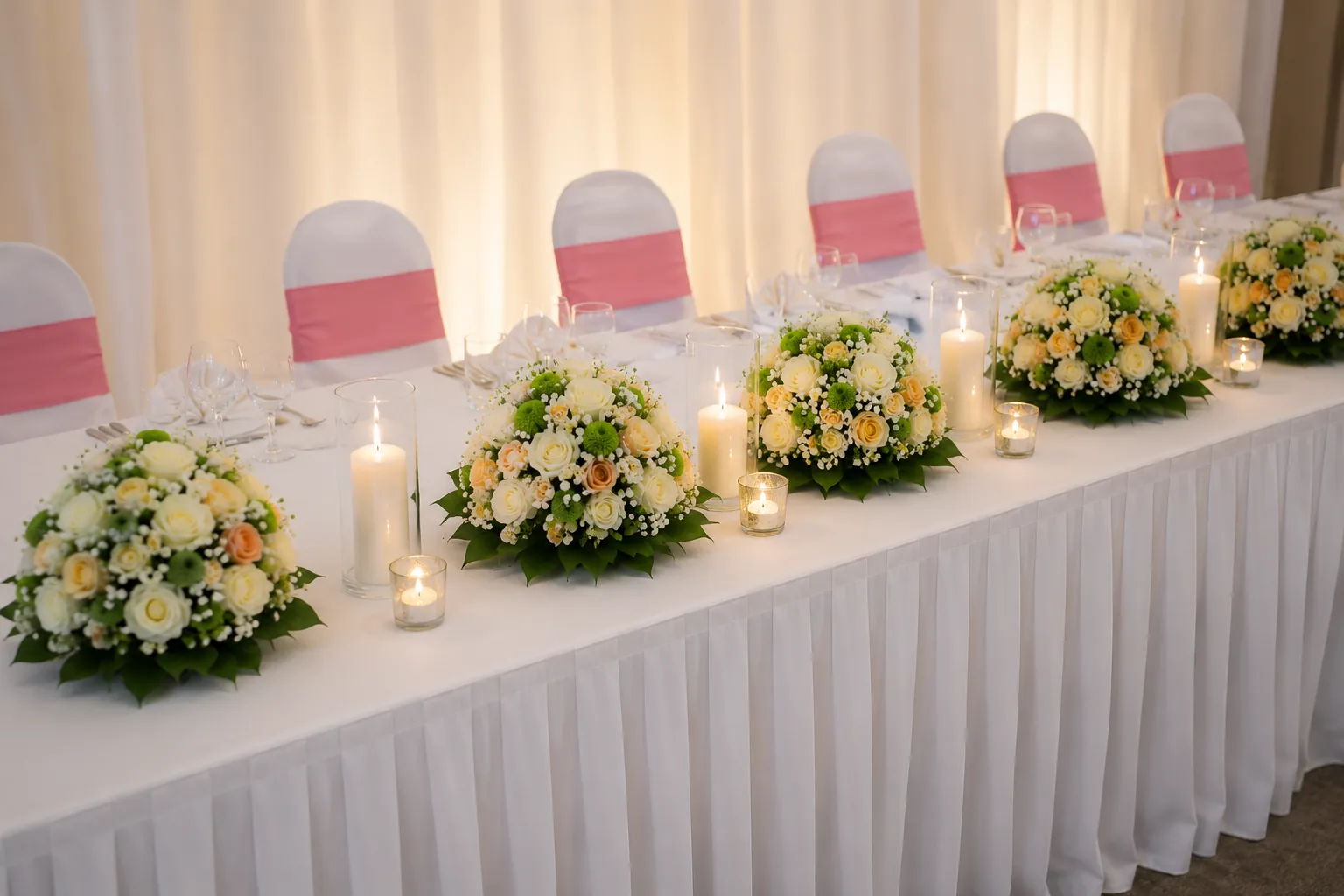 Pastel Candle Head Table Arrangement
